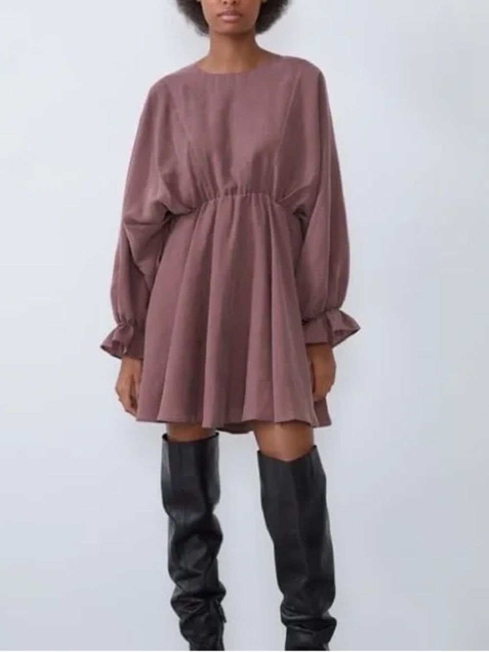 Zara Mauve Long-Sleeve Mini Dress
